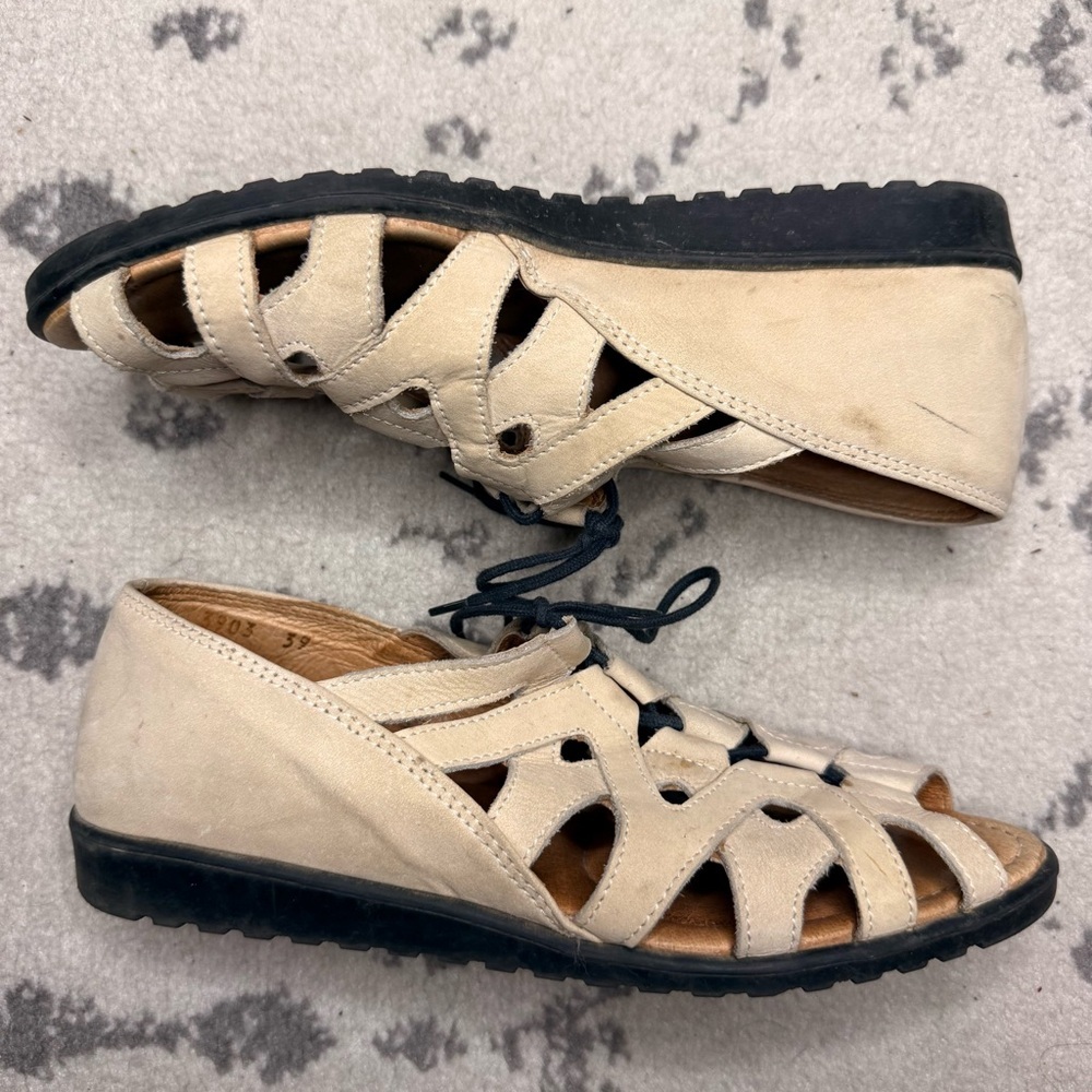 THE TOG SHOP Peep Toe Tan Genuine Leather Summer Lace Up Walking Wedge Sandals